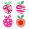 Vector set of different fruits illustrations. Decorative ornamental colorful strawberries isolated on the white background.