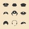 Vector set of different professions hats icons in trendy flat style.