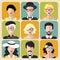 Vector set of different retro flapper girls in different shapes vintage glasses and men in trendy flat style.