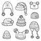 Vector set of different winter hats with animals and geometric pattern