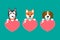 Vector set of dogs with heart signs