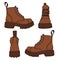 Vector set of drawings with brown boots. EPS10