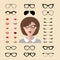 Vector set of dress up constructor with woman eyelashes, glasses, lips in trendy flat style. Female faces icon creator.