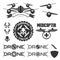 Vector set of drone flying club labels, badges