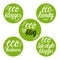 Vector Set Eco fashion, blogger, eco friendly, eco blog, eco life style inscription lettering on green circle shape sign