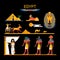 Vector set of Egypt characters with pharaoh, gods, pyramids, camels.