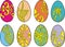 Vector set of eight easter eggs. Colorful easter eggs on white background. EPS 8