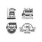 Vector set of emblems and badges for food truck festival. Original monochrome logo templates with vans and lettering