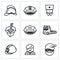 Vector Set of Emergency Services Icons. Firefighter, Police, Ambulance, Food delivery, Taxi, Tow, Rescue, Escort