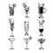 Vector set of empty cocktail glasses