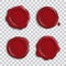 Vector set of empty red shiny wax seals with shadow isolated on transparent background