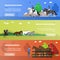 Vector set of equestrian sport, taming horses, farming concept banners