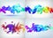 Vector set of faceted 3d crystal colorful shapes, banners. Faceted 3d shapes, crystal banners