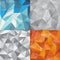 Vector set of faceted abstract crystal backgrounds grey, blue, orange. triangular style.