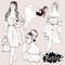 Vector set : fashion ladies look in 50s style