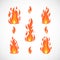 Vector set of fire flames. Cartoon flat bonfires collection