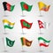 Vector set flags countries of south asia on silver pole - icon of states afghanistan, bangladesh, bhutan, india,