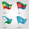 Vector set of flags east africa horn on silver pole - icon of states ethiopia, eritrea, djibouti and somalia