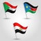Vector set of flags states of african nile valley on silver pole - icon of states sudan, south sudan and egypt