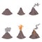 Vector Set of Flat Color Volcano Illustrations