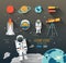 Vector set of flat education space items. Planets of solar system.