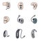 Vector set with flat line hearing aids icons