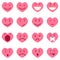 Vector Set of Flat Pink Heart Smileys. Love Emoticons.