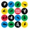 Vector set of flat sport icons isolated on colorful round backgrounds.