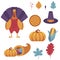 Vector set of flat thanksgiving symbols isolated