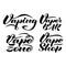 vector set of four inscriptions Vaping, Vape zone, Vape shop, Vapor bar