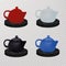 Vector set of four porcelain teapots.