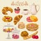 Vector set of French cuisine. National sweet food of France. Icons for menu