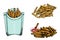 Vector set of french fries elements on white isolated, color elements . Fatty food