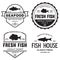 Vector set of fresh fish labels, logo, badges and design elements. Great Restaurant and Seafood Emblems