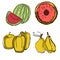 Vector set of fruit slices: watermelon,fruit, kiwi, pineapple, grapefruit, apple. Collection of summer food. Fresh fruits are