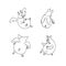 Vector set of funny flying cartoon pigs with wings. Black and white Pigs angels