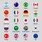 Vector set of G20 states official flags in rounded format