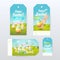 Vector set of Gift Tags with title â€œHappy Easterâ€ and â€œEgg Huntâ€ with colored eggs and cute bunny.