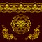 Vector set of golden patterns in ethnic national style of Uzbekistan, Central Asia. Tape seamless floral, round and angular