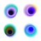 Vector set of gradient circles of vibrant colors. Peacock colored collection of blurred holes on white background. Blue, green, pu