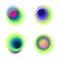 Vector set of gradient circles of vibrant colors. Peacock colored collection of blurred holes on white background. Green, blue, tu