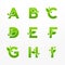 Vector set of green eco letters logo with leaves. Ecological font from A to I.