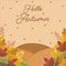 Vector set of greeting cards with autumn elements and lettering. Happy September, hello autumn, fall in love, enjoy -