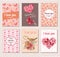 Vector set of greeting cards with hearts, butterflies and flower