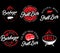 Vector set of grill bar and bbq labels in retro style. Vintage grill restaurant emblems, logo, stickers and design