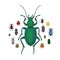 Vector set with Ground beetle and small colorful bugs. Cartoon handdraw illustration