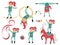 Vector set with gymnast girls with hoop, horse, ribbon. Cute funny acrobat. Circus or sport artist clipart. Amusement holiday