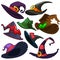 A vector set of Halloween witch hats. Vector witch hat icons isolated on white background