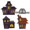 Vector set of halloweens gloomy houses. Spooky illustration