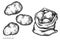 Vector set of hand drawn black and white potatoes